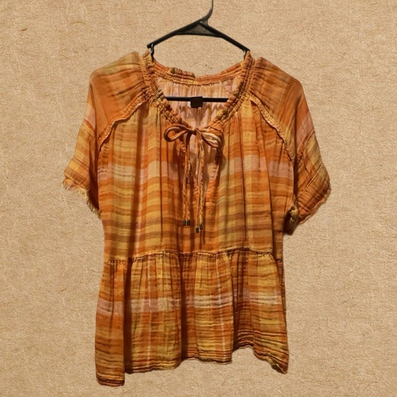 Pilcro & The Letterpress Anthropologie Orange Plaid Baby Doll Top - Picture 3 of 4